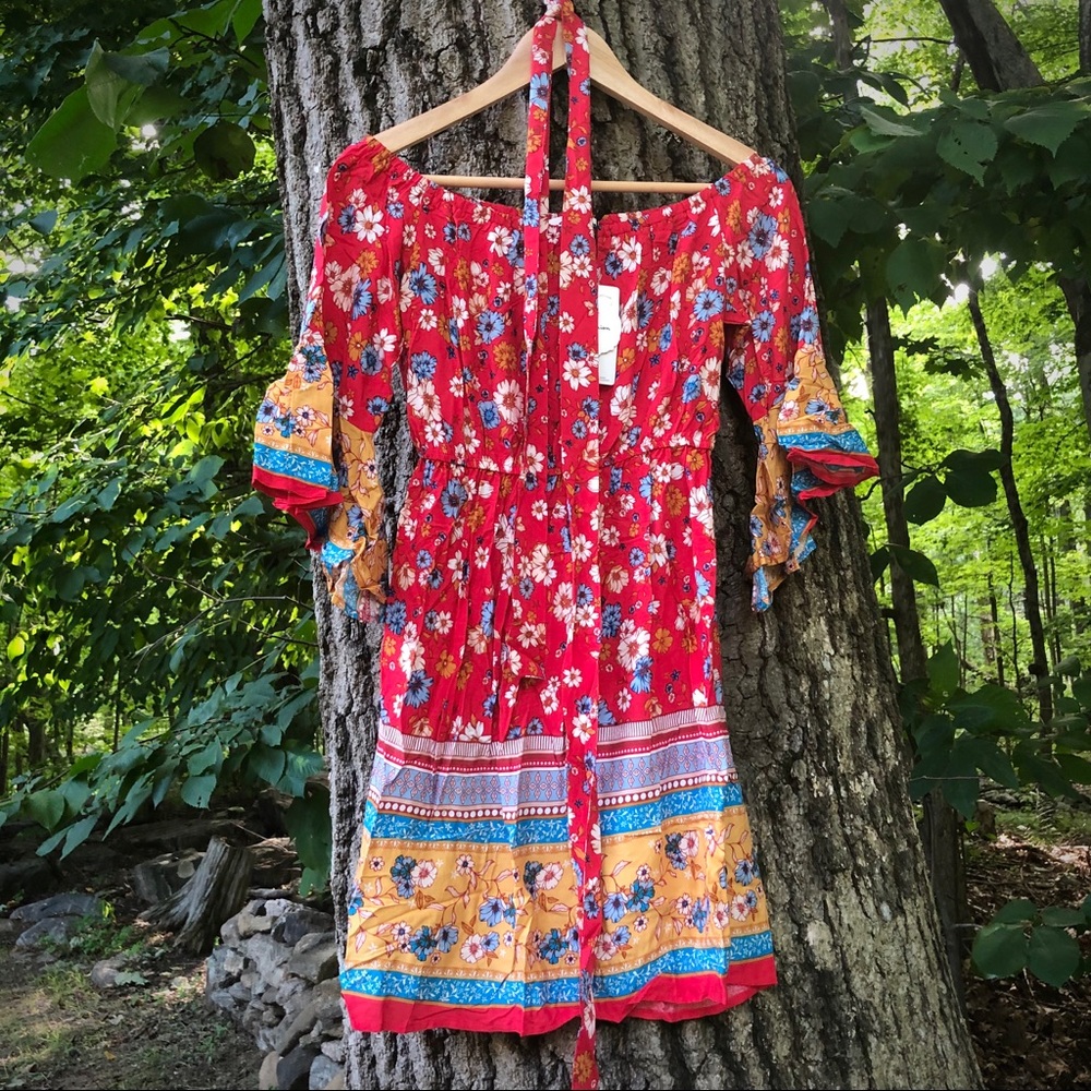 BOHO floral mini sundress with belt